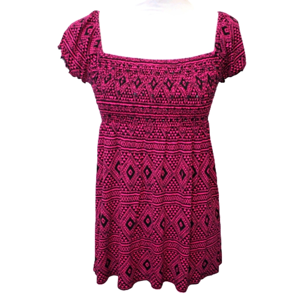 INC International Concepts Ruched Babydoll Top, Hot Pink & Black
